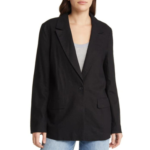 NEW TREASURE & BOND NORDSTROM ~ Black Linen/ VISCOSE Blend Blazer Size M - Picture 1 of 10
